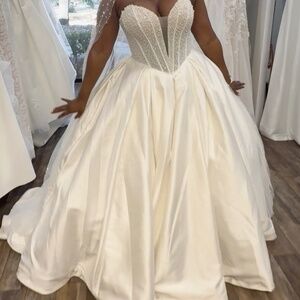 Maggie Soterro “Tina” basque waist wedding gown